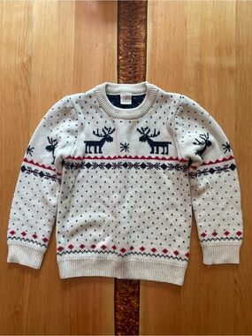 Kids Cream Reindeer Fair Isle Sweater with Navy & Red Accents